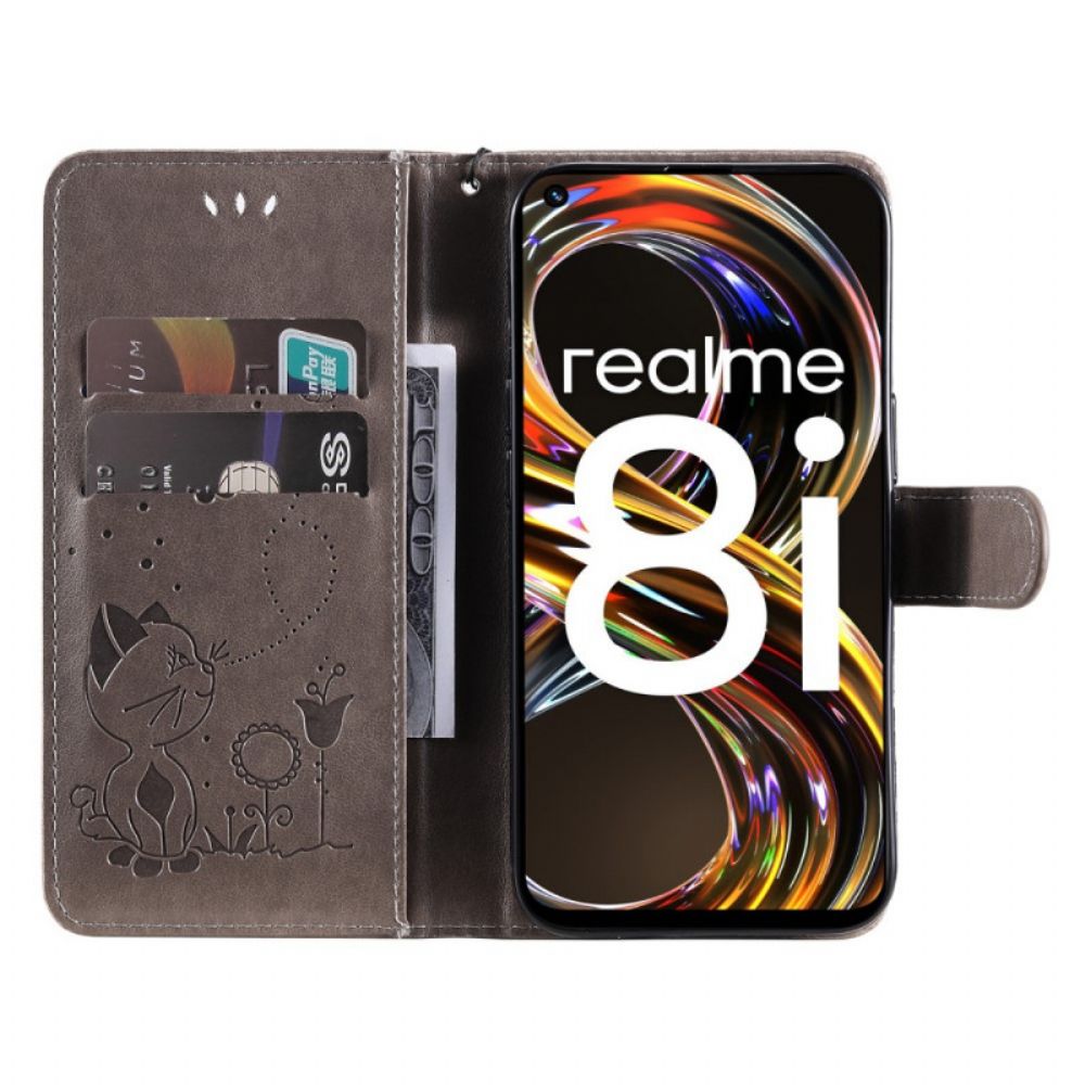 Flip Case Für Realme 8i Mit Kordel Tanga Katze Und Biene