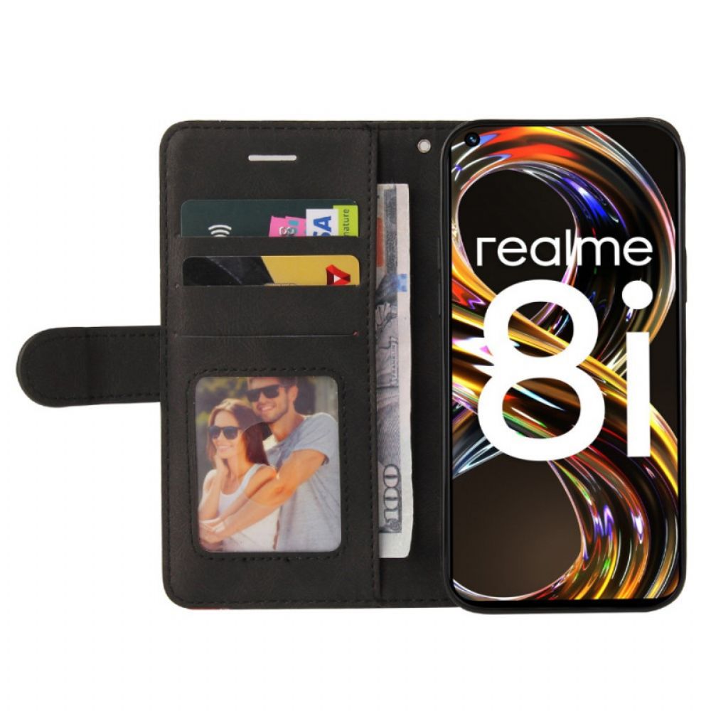 Lederhüllen Für Realme 8i Signatur Zweifarbiges Kunstleder