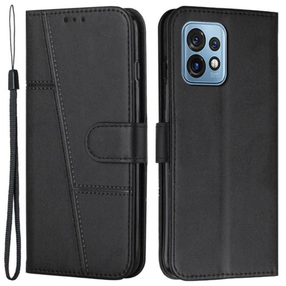 Flip Case Für Motorola Edge 40 Pro Mit Kordel Gestreifte Geometrische Linien