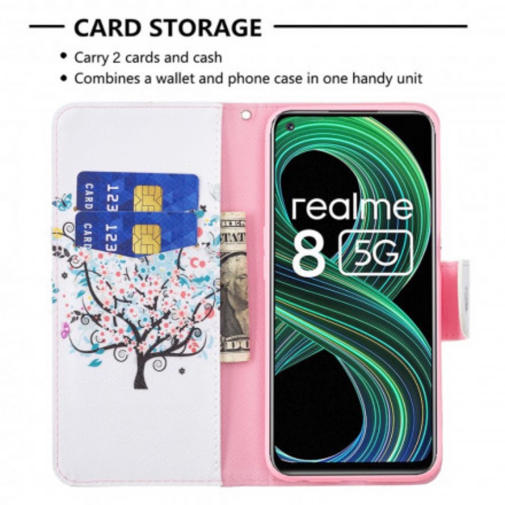 Flip Case Für Realme 8 5G Blumiger Baum