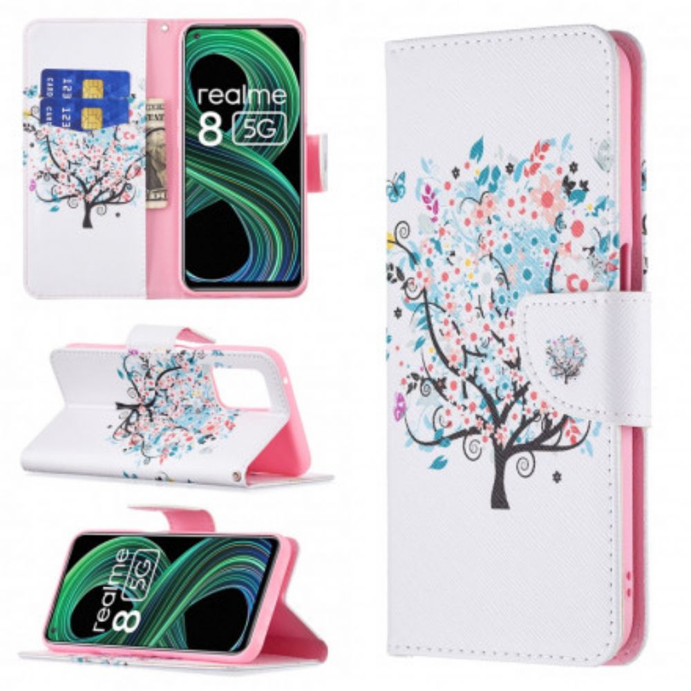 Flip Case Für Realme 8 5G Blumiger Baum