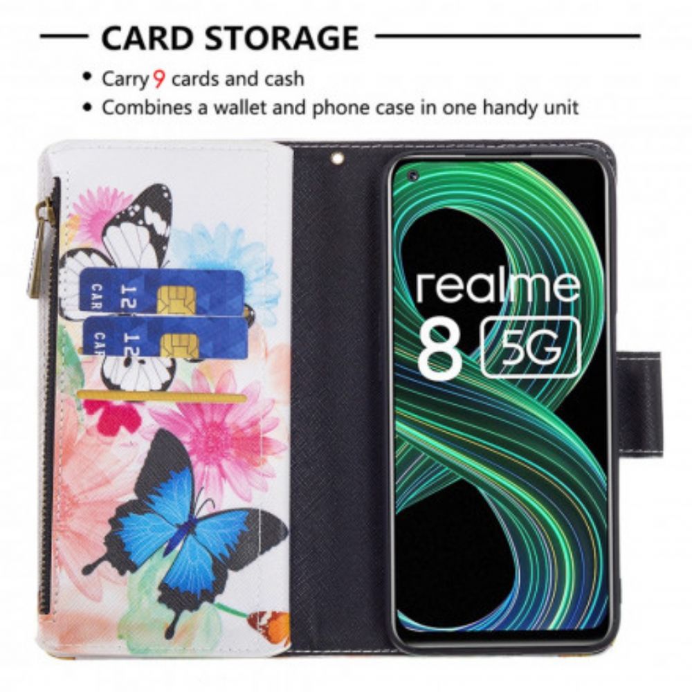 Flip Case Für Realme 8 5G Schmetterlingstasche Mit Reißverschluss