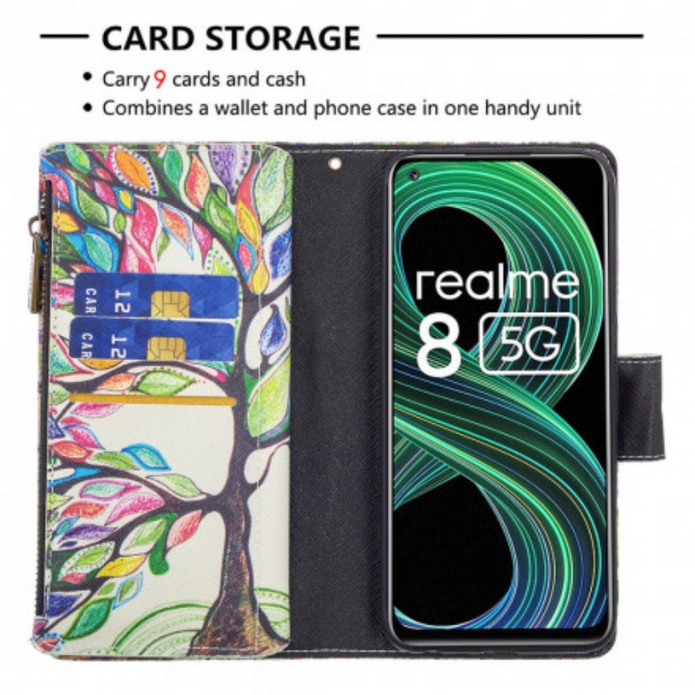 Lederhüllen Für Realme 8 5G Reißverschlusstasche Mit Baum