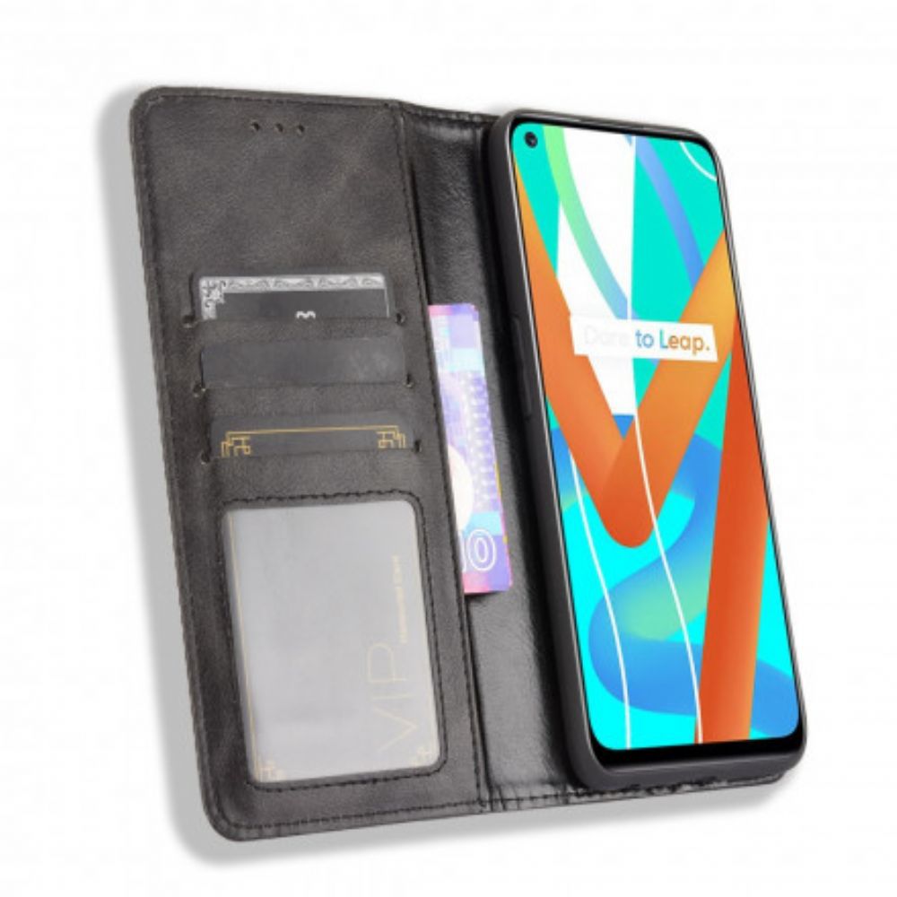 Schutzhülle Für Realme 8 5G Flip Case Stilisierter Vintage-ledereffekt