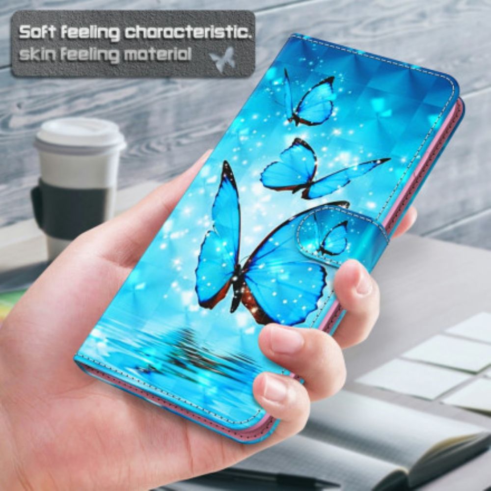 Flip Case Für Xiaomi Mi 10T Lite / Redmi Note 9 Pro 5G Lichtfleck Fliegende Blaue Schmetterlinge