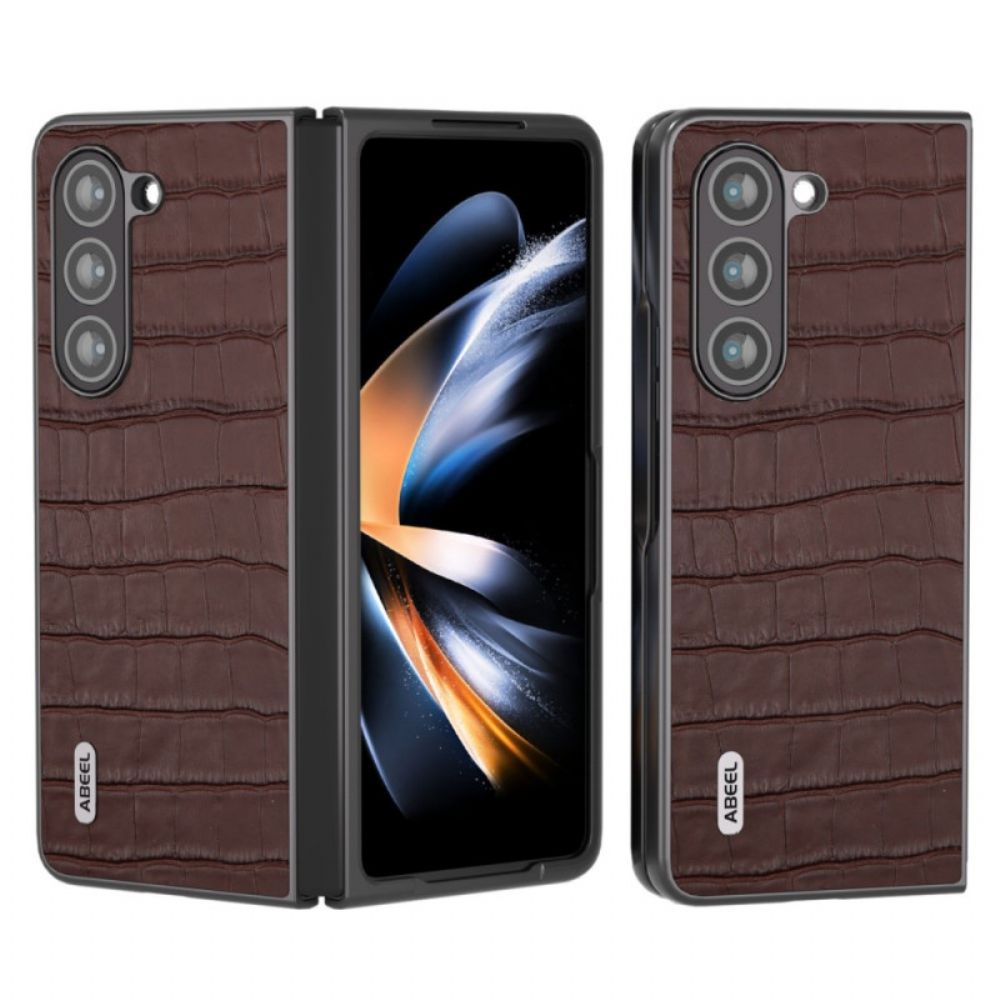 Hülle Samsung Galaxy Z Fold 5 Handyhülle Krokodildesign Aus Echtem Leder