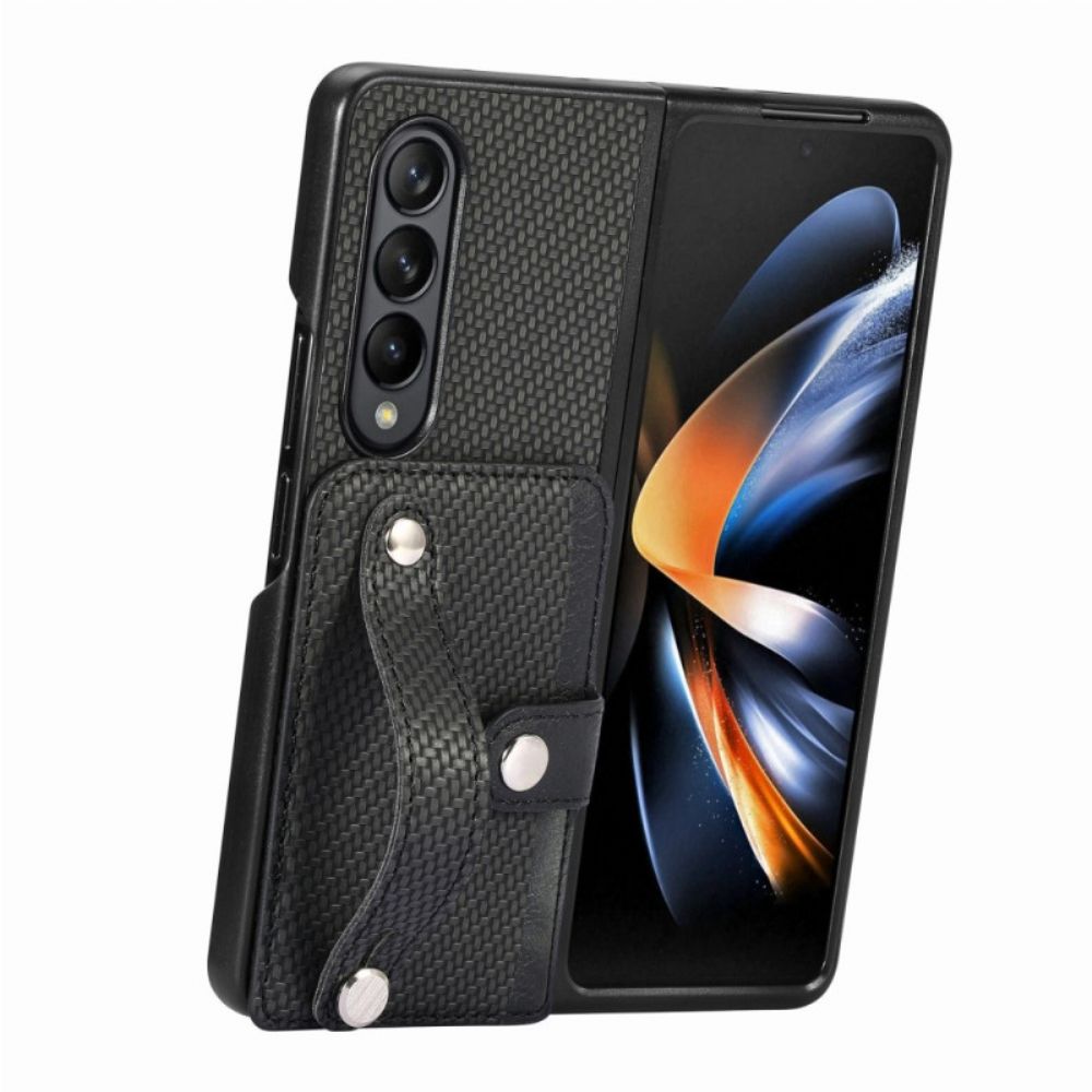 Hülle Samsung Galaxy Z Fold 5 Kartenhalter Und Riemen Aus Kohlefaser