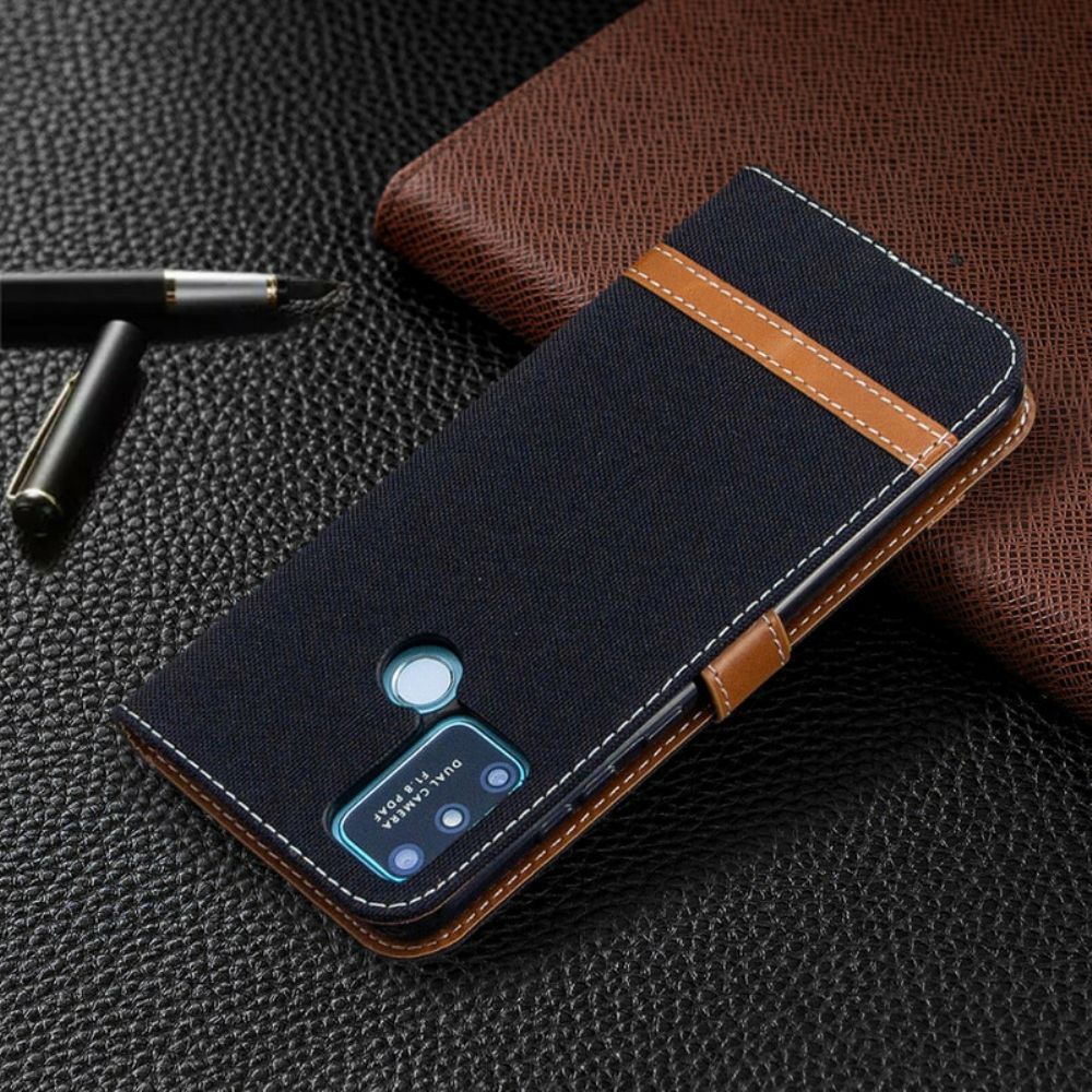 Flip Case Für Honor 9A Mit Kordel Armband In Stoff- Und Lederoptik