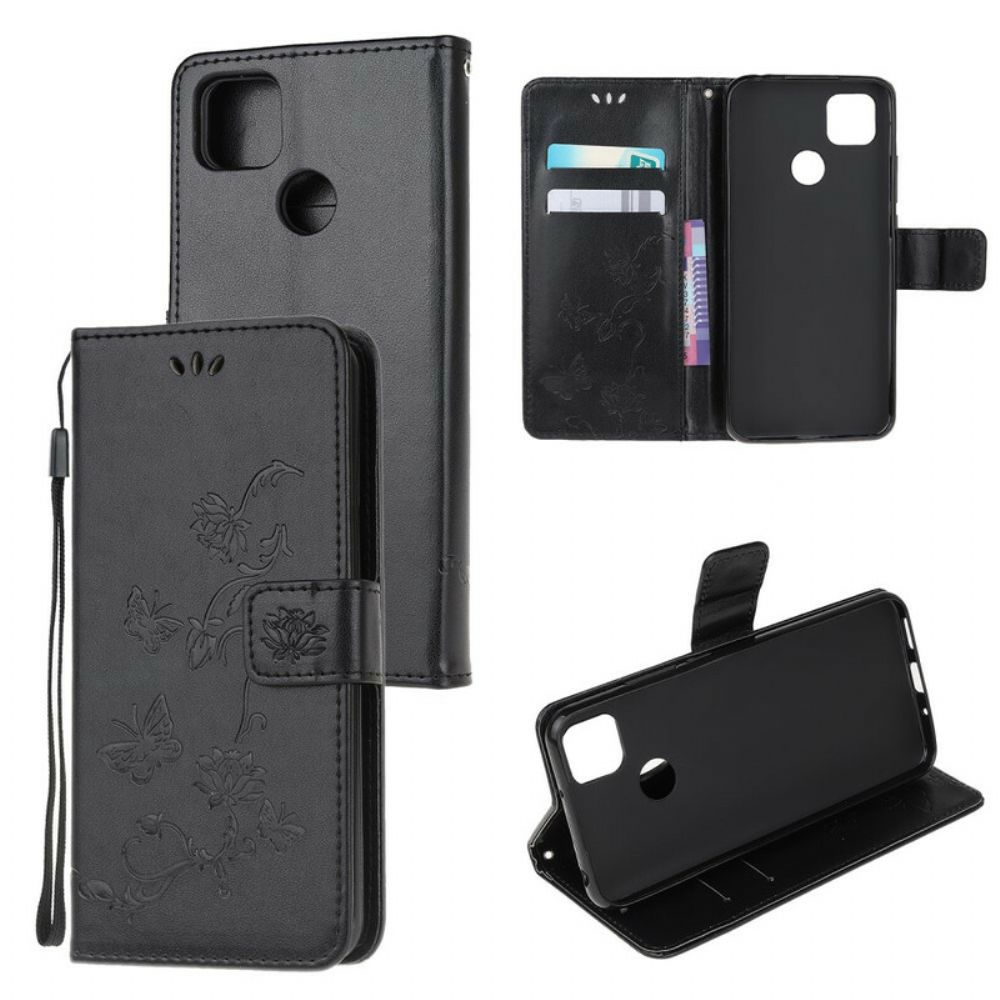 Flip Case Für Xiaomi Redmi 9C Asiatische Schmetterlinge Und Blumen