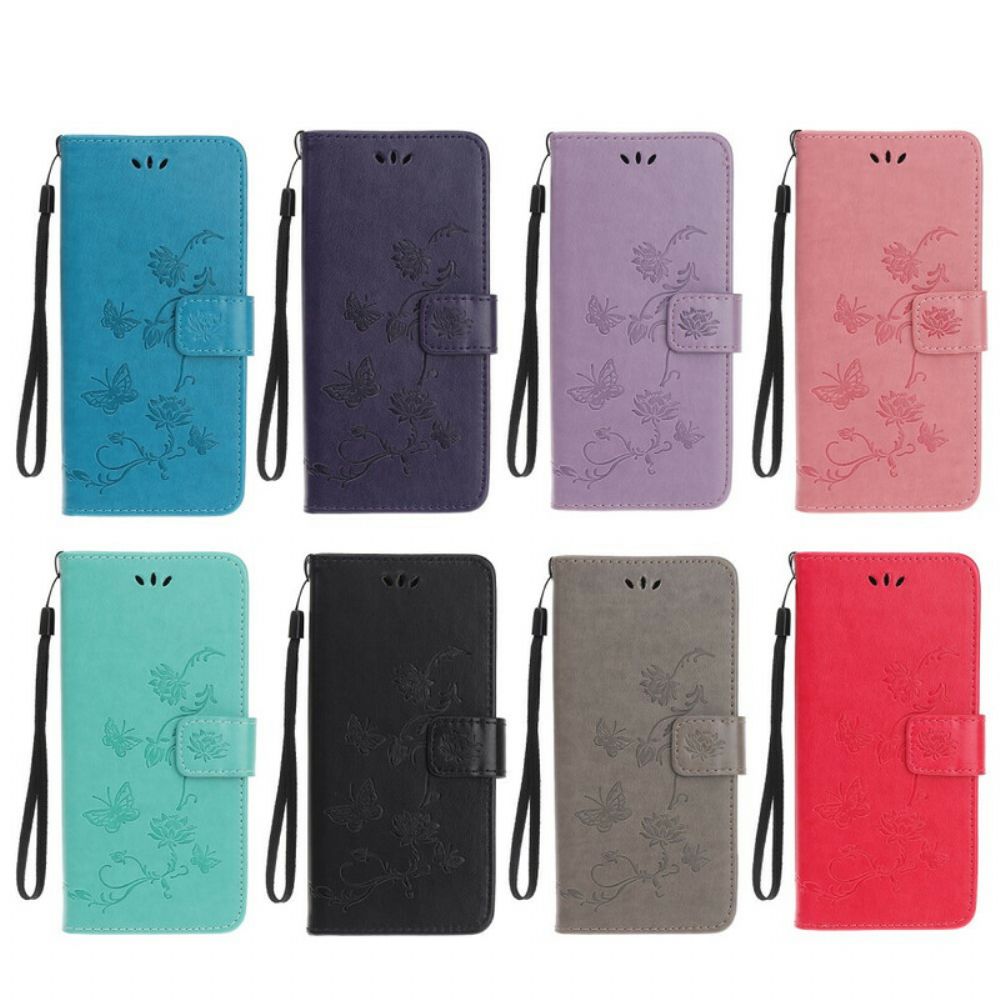 Flip Case Für Xiaomi Redmi 9C Asiatische Schmetterlinge Und Blumen