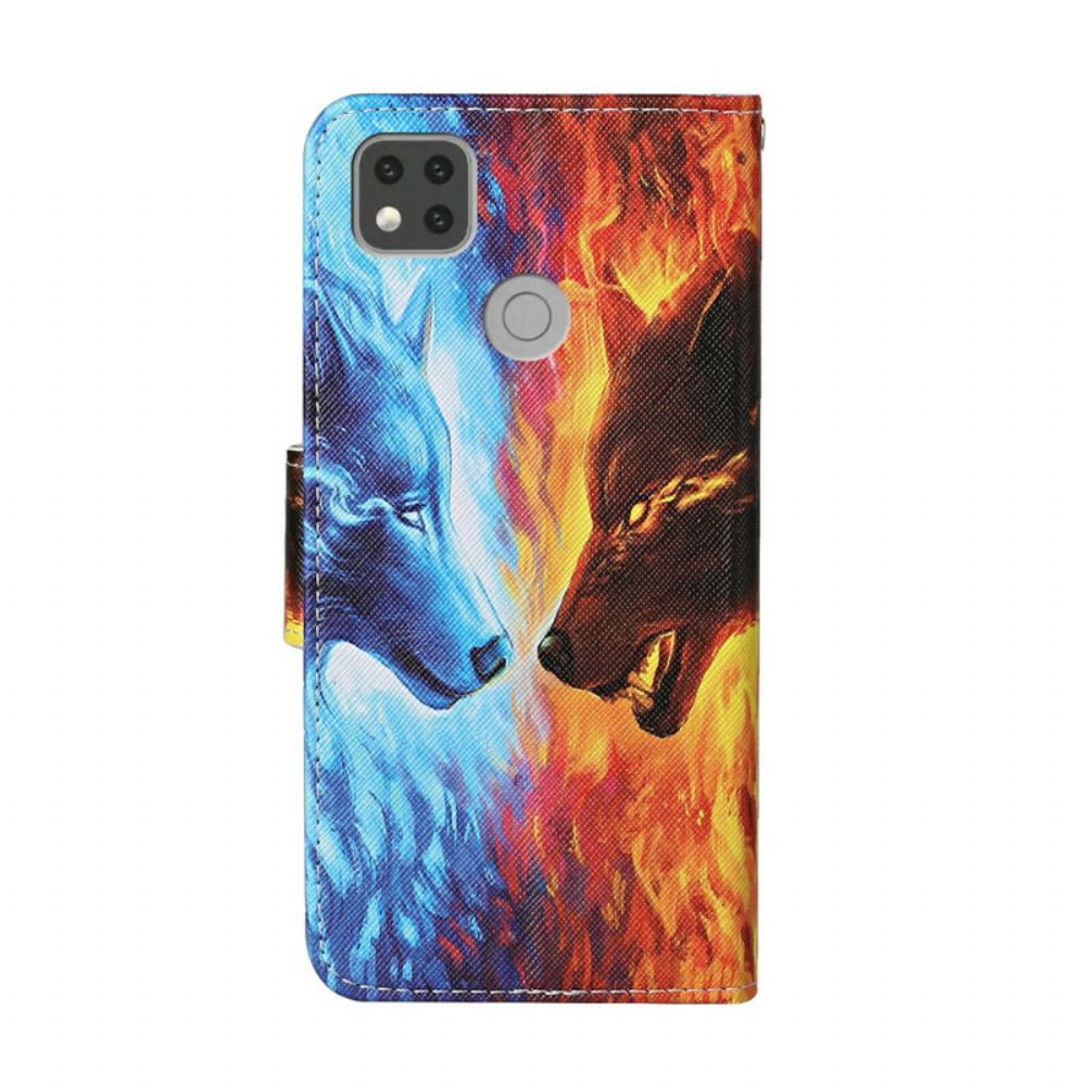 Flip Case Für Xiaomi Redmi 9C Eis- Und Feuerwolf