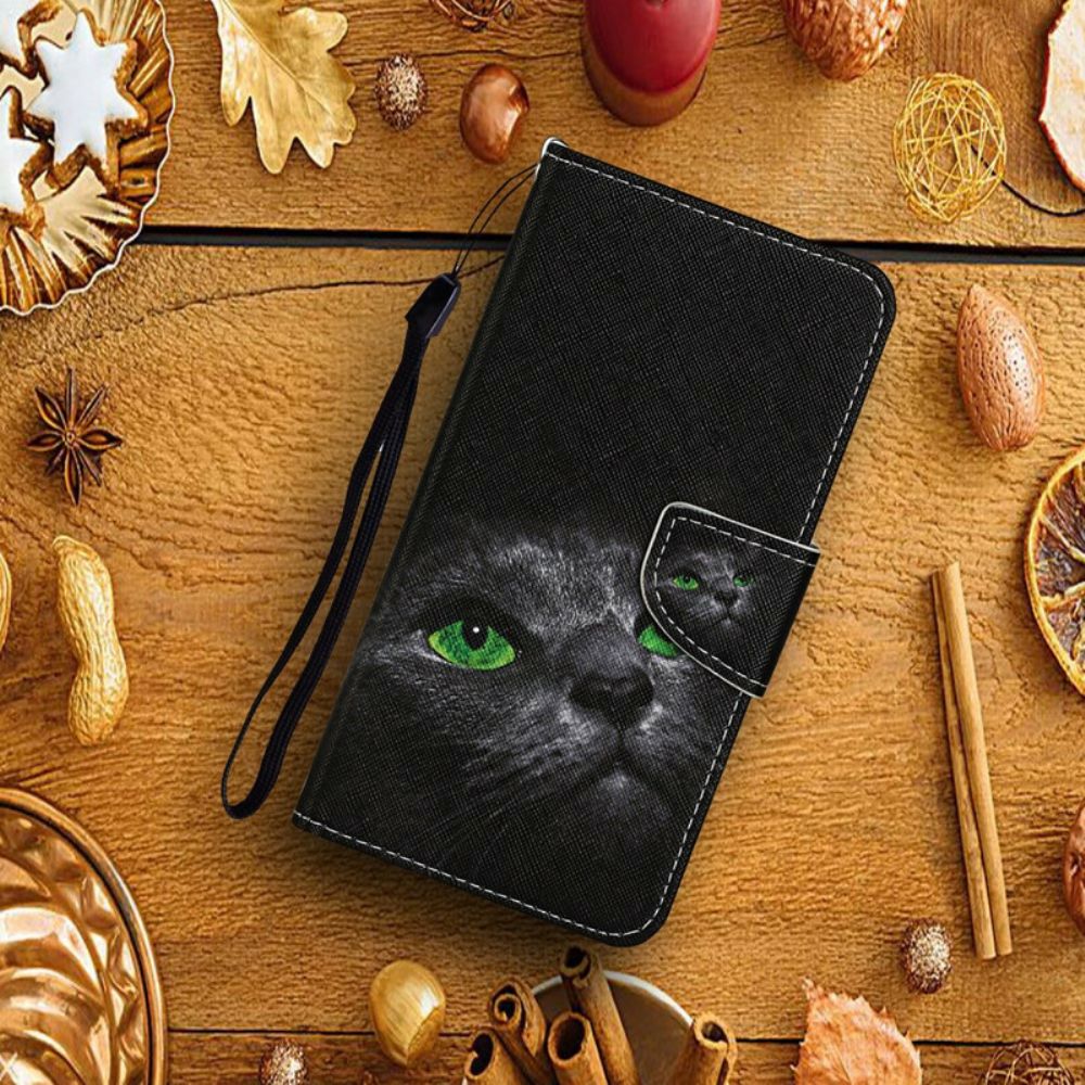 Flip Case Für Xiaomi Redmi 9C Grüne Augen Der Schwarzen Katze