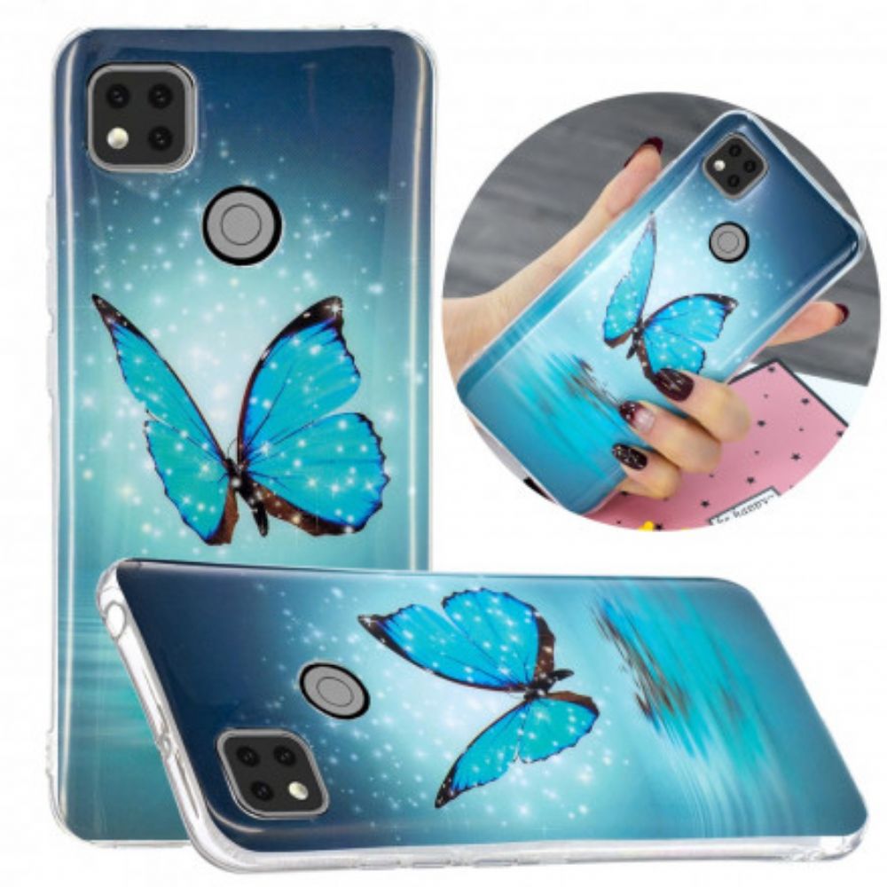 Hülle Für Xiaomi Redmi 9C Fluoreszierender Blauer Schmetterling