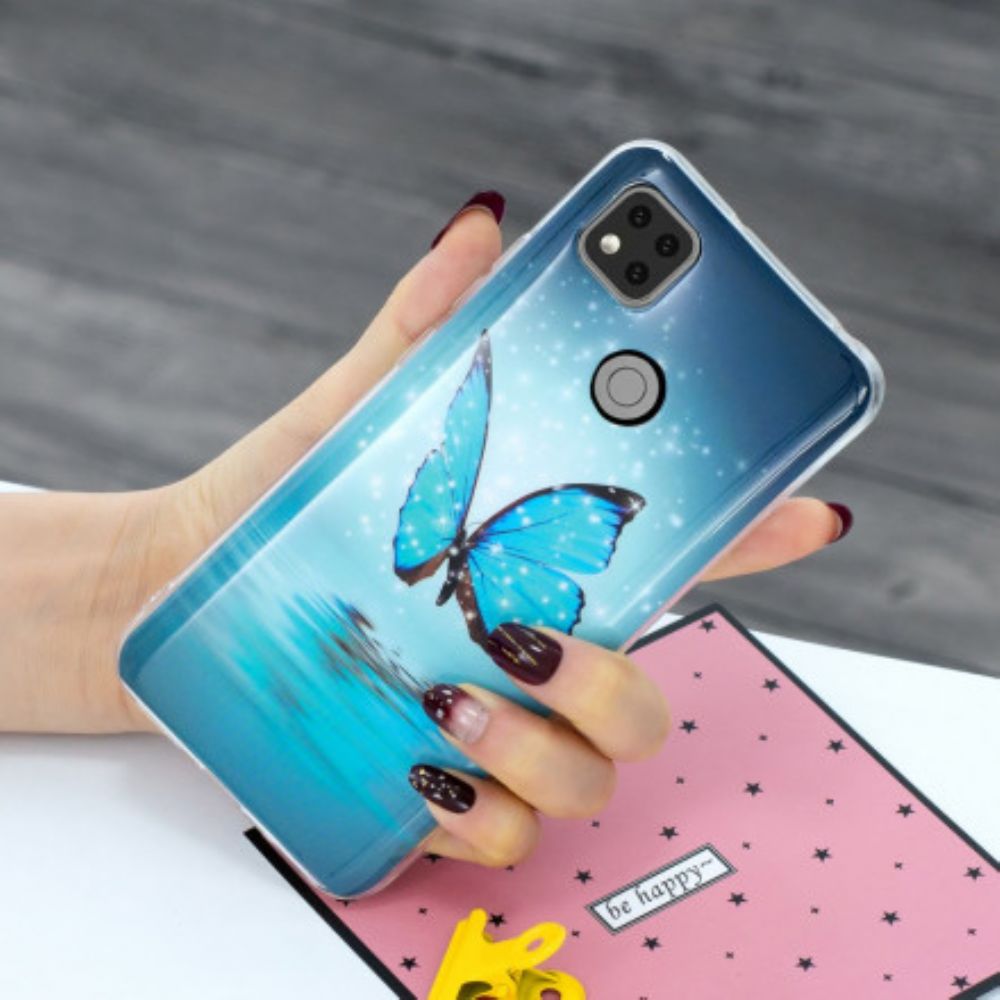 Hülle Für Xiaomi Redmi 9C Fluoreszierender Blauer Schmetterling