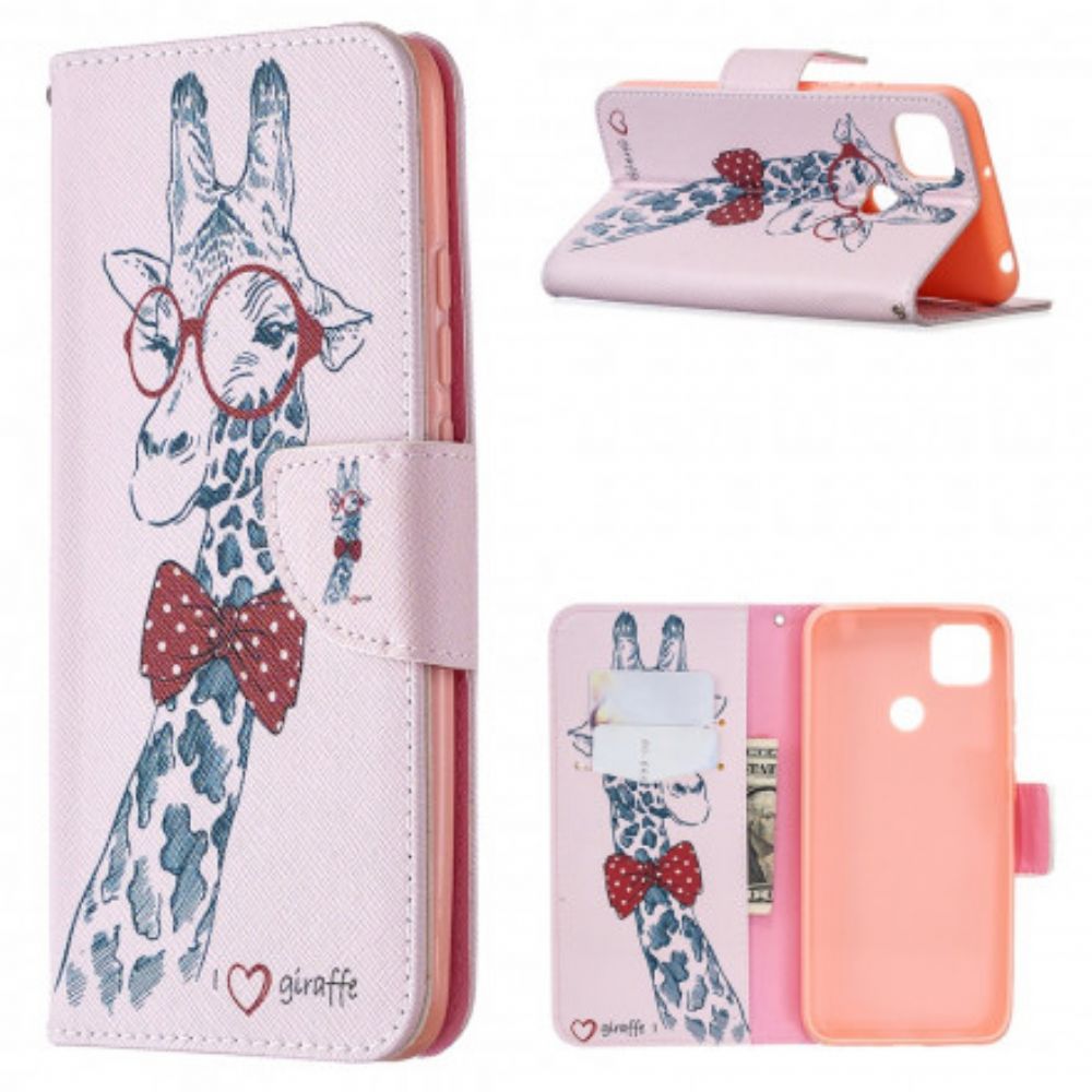 Lederhüllen Für Xiaomi Redmi 9C Nerdige Giraffe