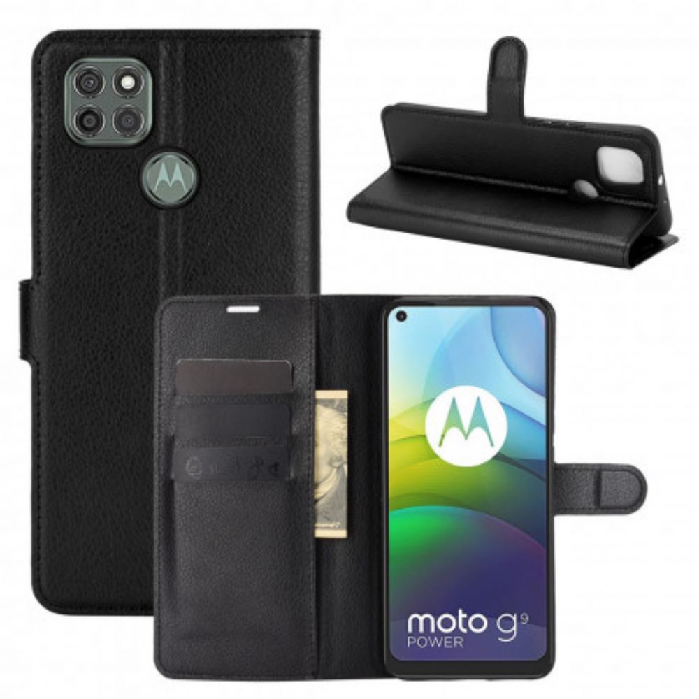 Flip Case Für Moto G9 Power Klassischer Litschi-effekt