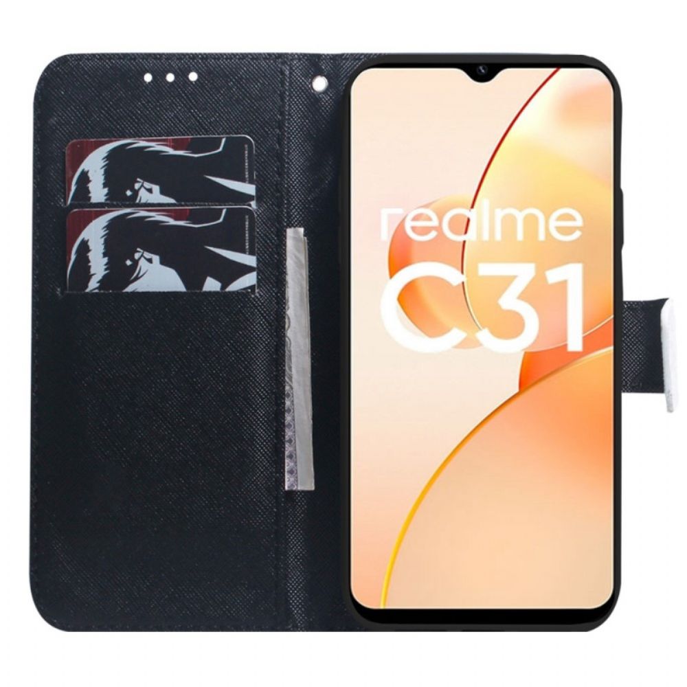 Flip Case Für Realme C31 Hübscher Panda