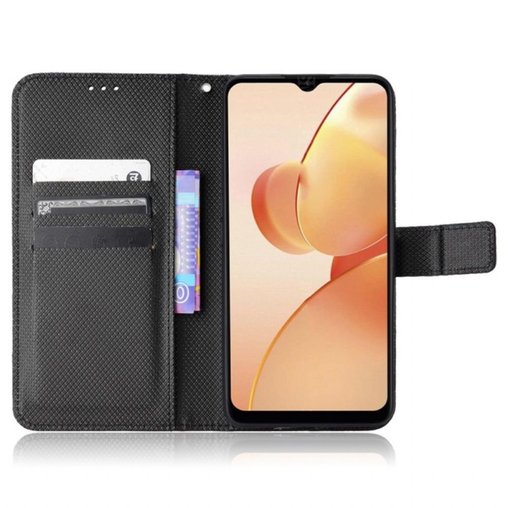 Flip Case Für Realme C31 Strukturierter Effekt Mit Riemen