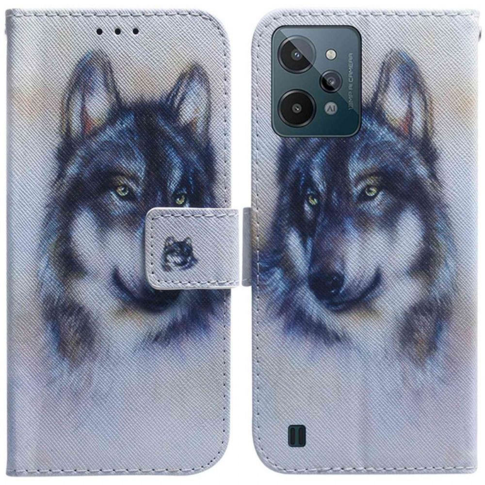 Flip Case Für Realme C31 Wolfskopf