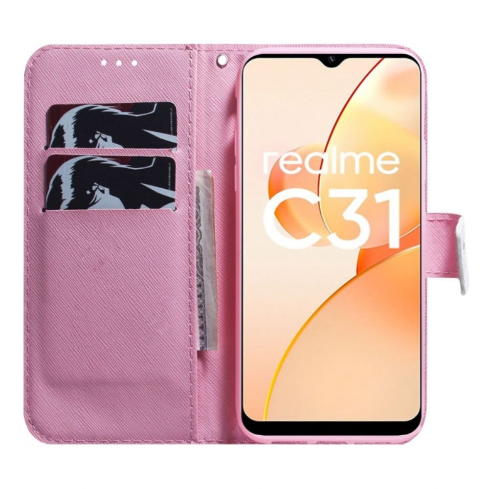 Lederhüllen Für Realme C31 Rosa Blume