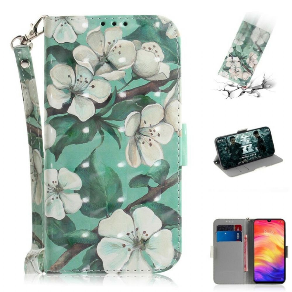 Flip Case Für Xiaomi Redmi Note 7 Mit Kordel Tanga Blumenzweig