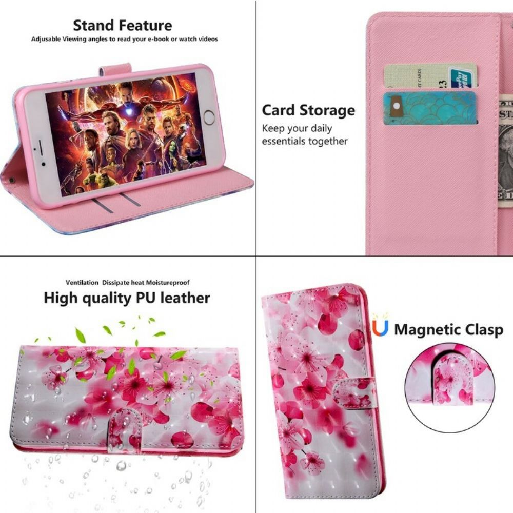 Flip Case Für Xiaomi Redmi Note 7 Rosa Blumen