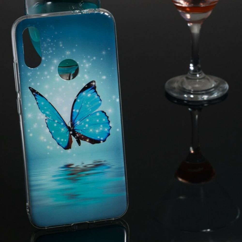 Hülle Für Xiaomi Redmi Note 7 Fluoreszierender Blauer Schmetterling