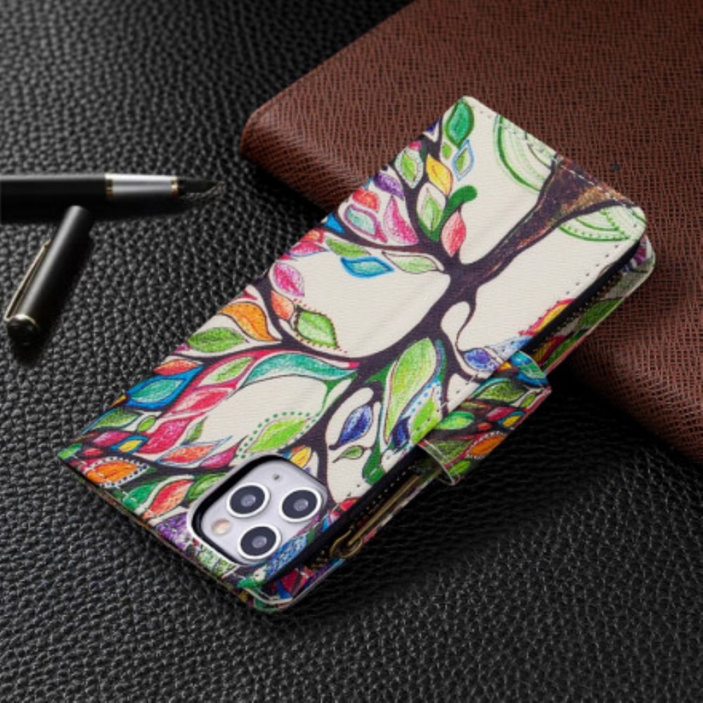 Flip Case Für iPhone 11 Pro Max Reißverschlusstasche Mit Baum