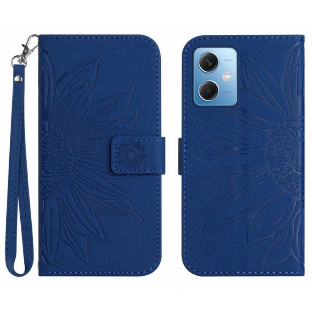 Flip Case Für Xiaomi Redmi Note 12 5G Blume Mit Schlüsselband