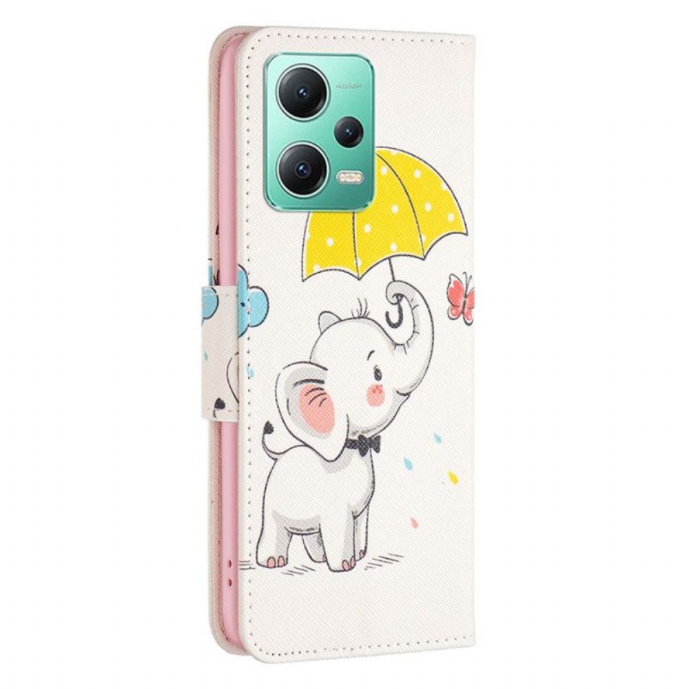 Flip Case Für Xiaomi Redmi Note 12 5G Elefant Im Regen