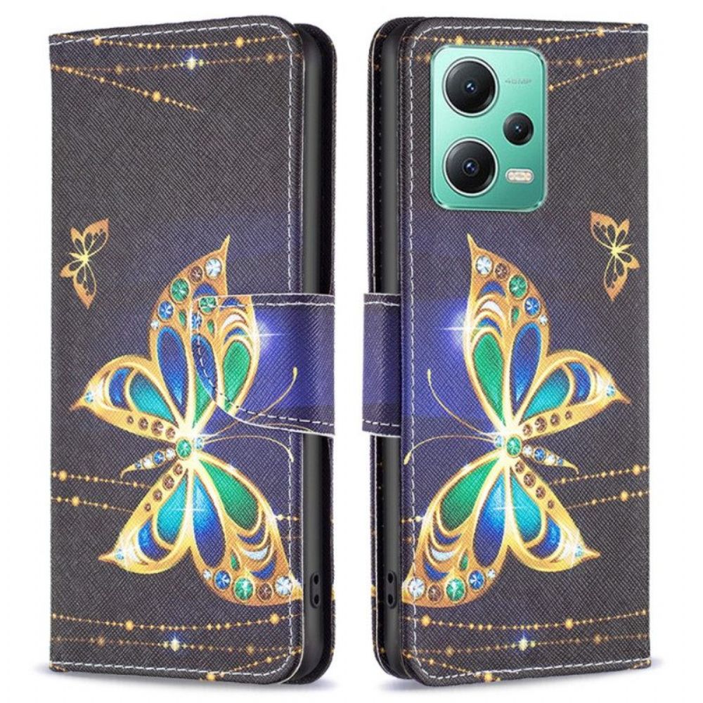 Flip Case Für Xiaomi Redmi Note 12 5G Goldene Schmetterlinge