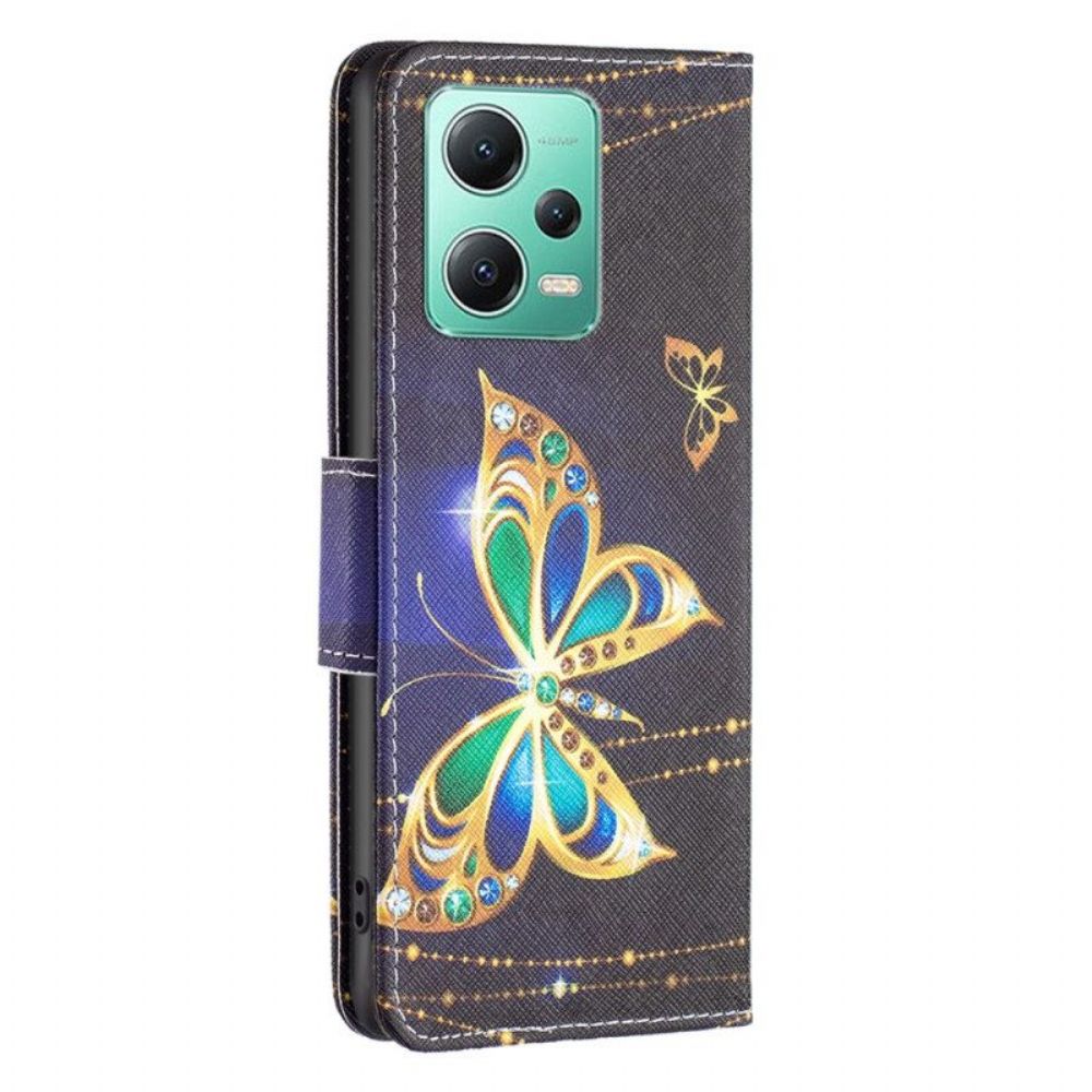 Flip Case Für Xiaomi Redmi Note 12 5G Goldene Schmetterlinge