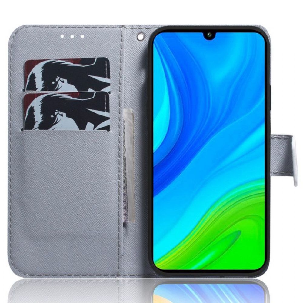 Flip Case Für Xiaomi Redmi Note 12 5G Mit Kordel Riemchen-eulen-malerei