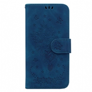 Flip Case Für Xiaomi Redmi Note 12 5G Mit Kordel Riemchenrosen Und Schmetterlinge