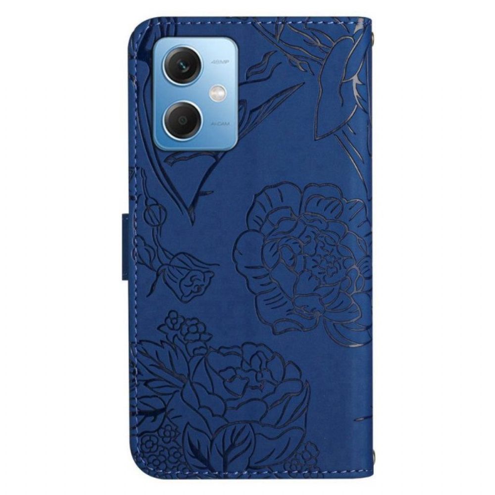 Flip Case Für Xiaomi Redmi Note 12 5G Schmetterlinge Und Schlüsselband