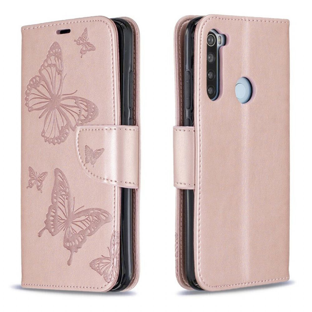 Flip Case Für Xiaomi Redmi Note 8 Mit Kordel Schmetterlinge Bedruckter Riemen