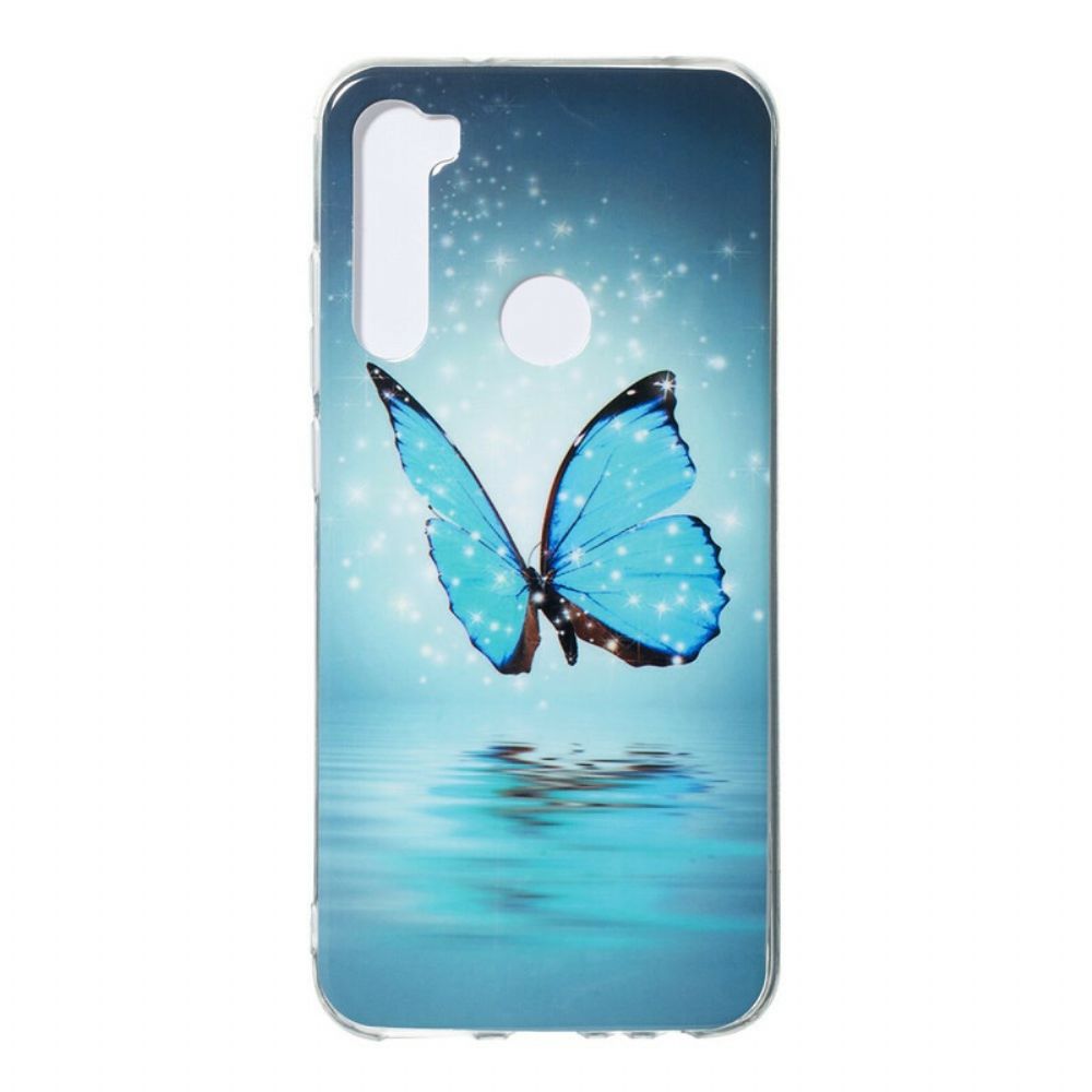 Handyhülle Für Xiaomi Redmi Note 8 Fluoreszierender Blauer Schmetterling