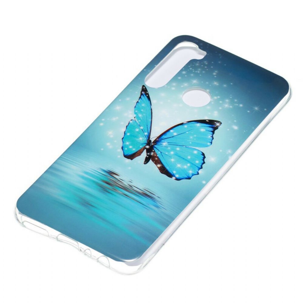 Handyhülle Für Xiaomi Redmi Note 8 Fluoreszierender Blauer Schmetterling