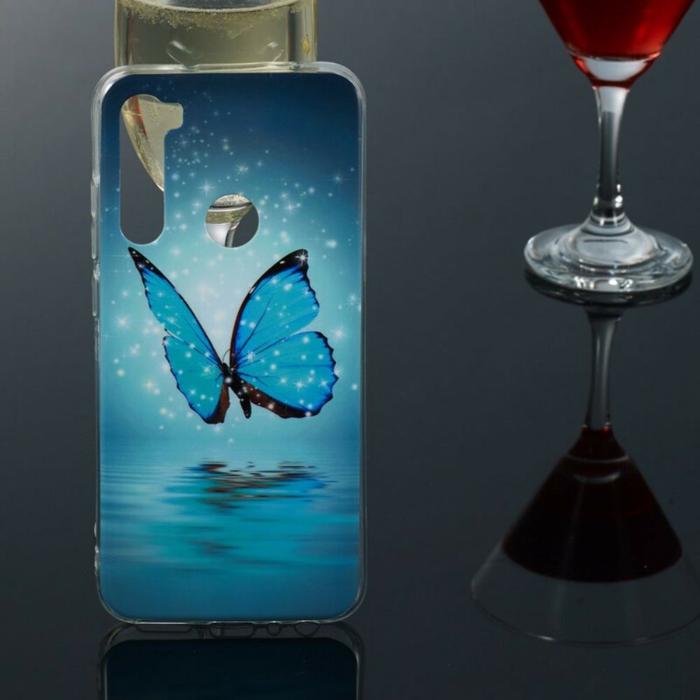 Handyhülle Für Xiaomi Redmi Note 8 Fluoreszierender Blauer Schmetterling