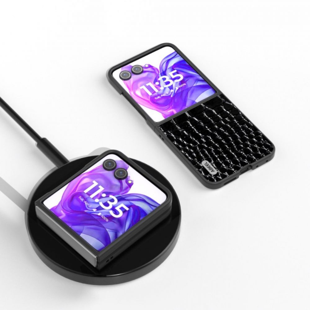 Hülle Motorola Razr 50 Ultra Handyhülle Leder Mit Krokodilstruktur Abeel