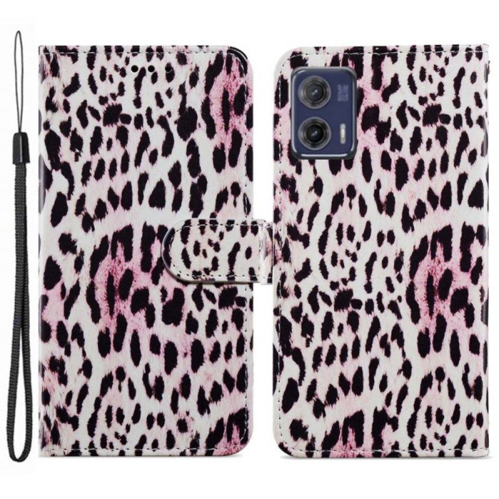 Flip Case Für Moto G73 5G Mit Kordel Riemchen-leoparden-stil