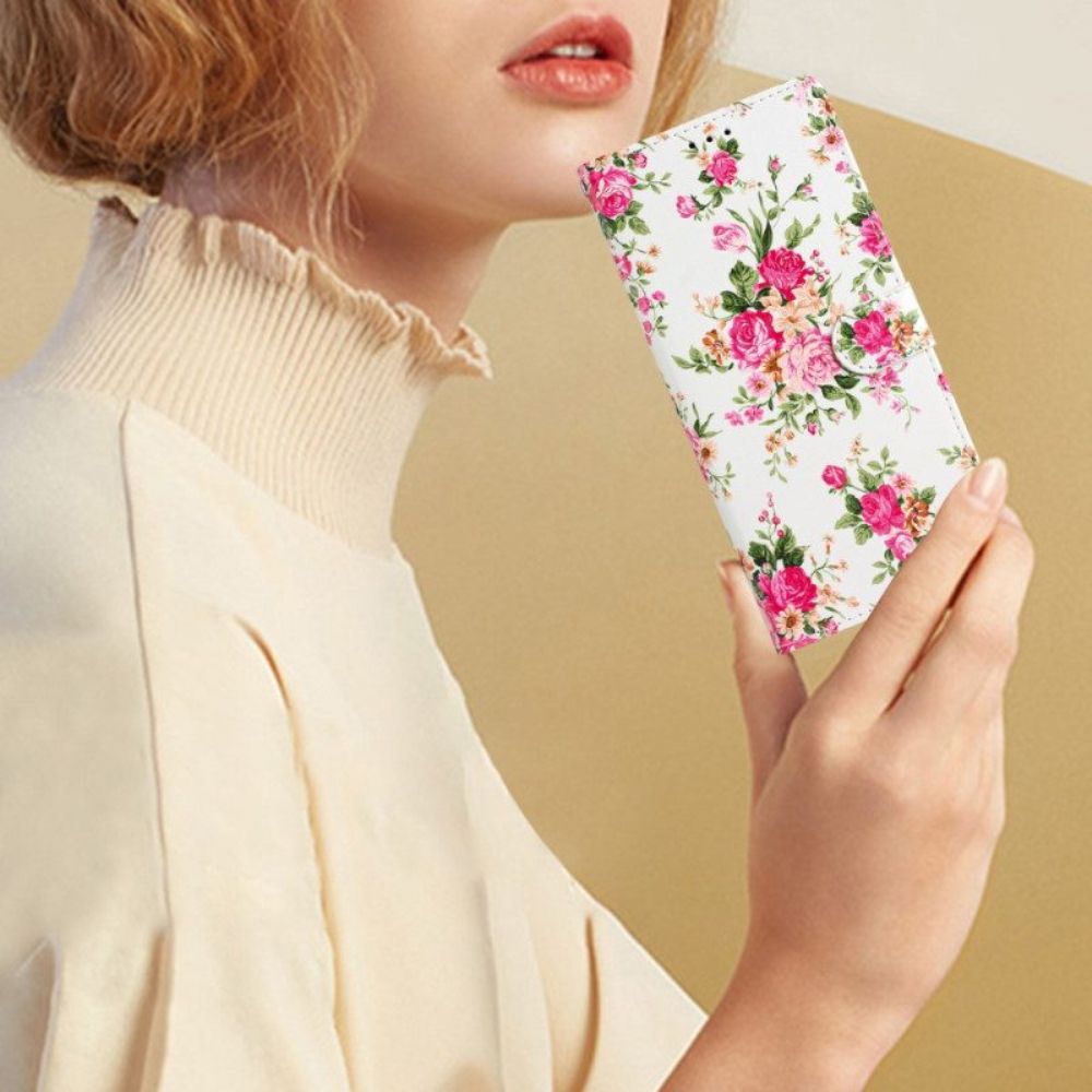 Flip Case Für Moto G73 5G Mit Kordel Riemen Liberty Flowers