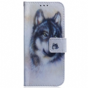 Lederhüllen Für Moto G73 5G Mit Kordel Riemchen-aquarell-wolf