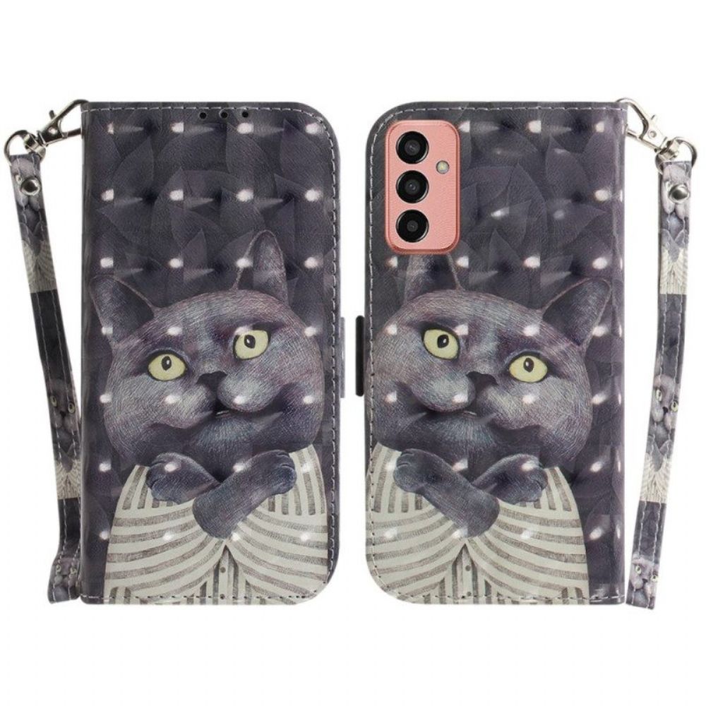 Flip Case Für Samsung Galaxy M13 Katze Mit Schlüsselband