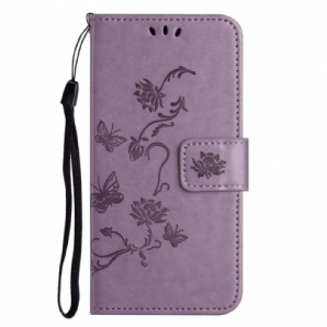 Flip Case Für Samsung Galaxy M13 Mit Kordel Riemchenblumen