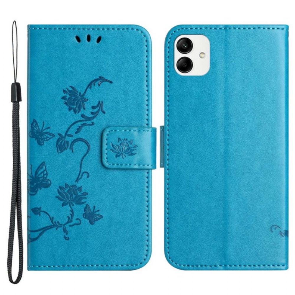 Flip Case Für Samsung Galaxy M13 Mit Kordel Riemchenblumen