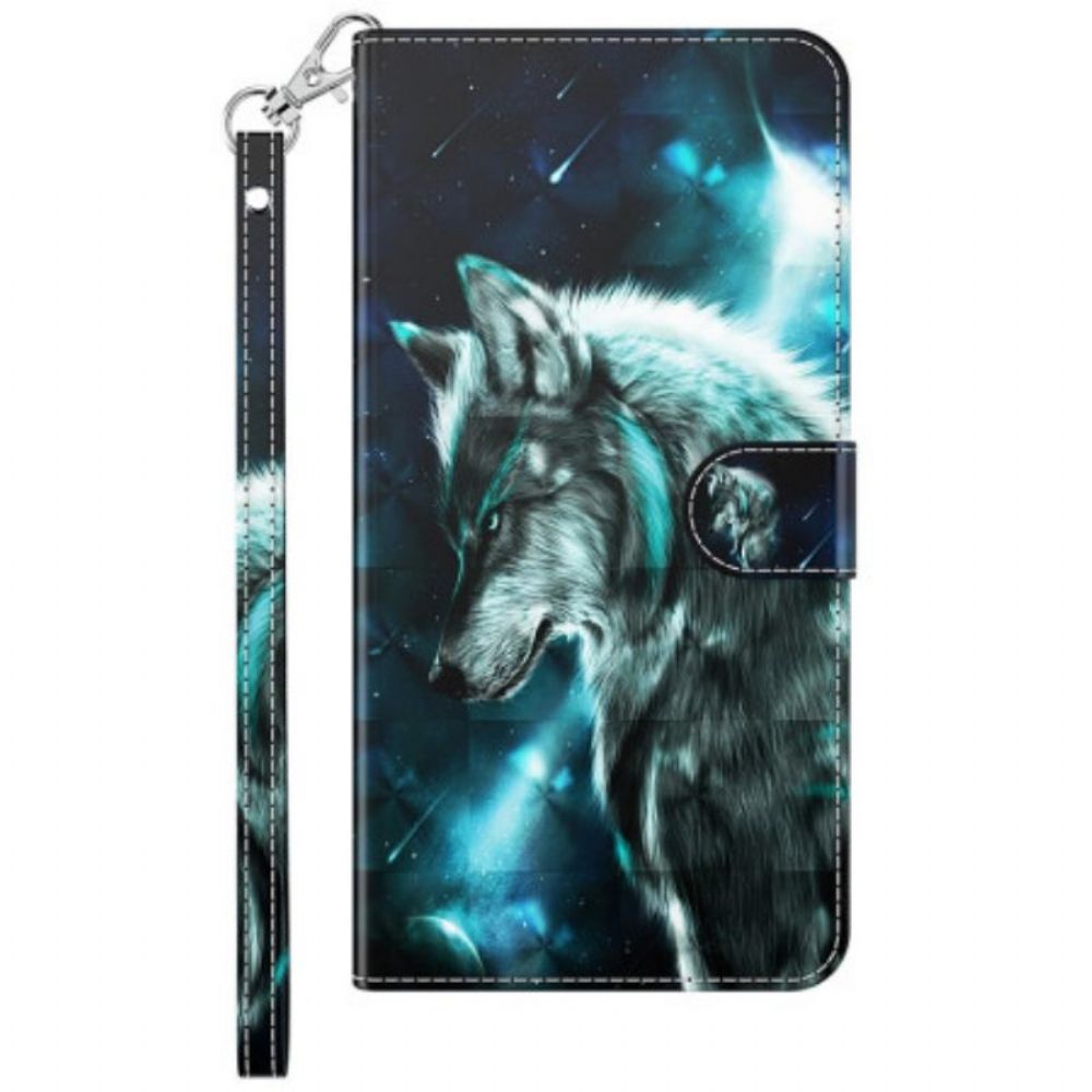 Flip Case Für Samsung Galaxy M13 Wolf Mit Schlüsselband