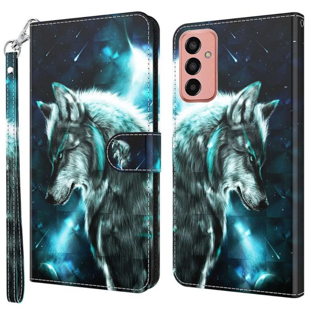 Flip Case Für Samsung Galaxy M13 Wolf Mit Schlüsselband