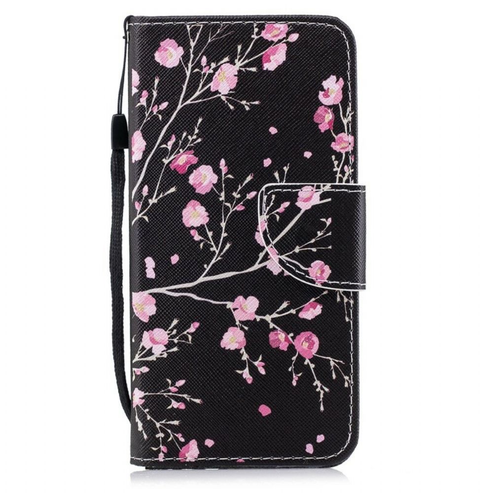 Flip Case Für Huawei P Smart Mit Kordel Rosa Riemenblumen