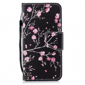 Flip Case Für Huawei P Smart Mit Kordel Rosa Riemenblumen